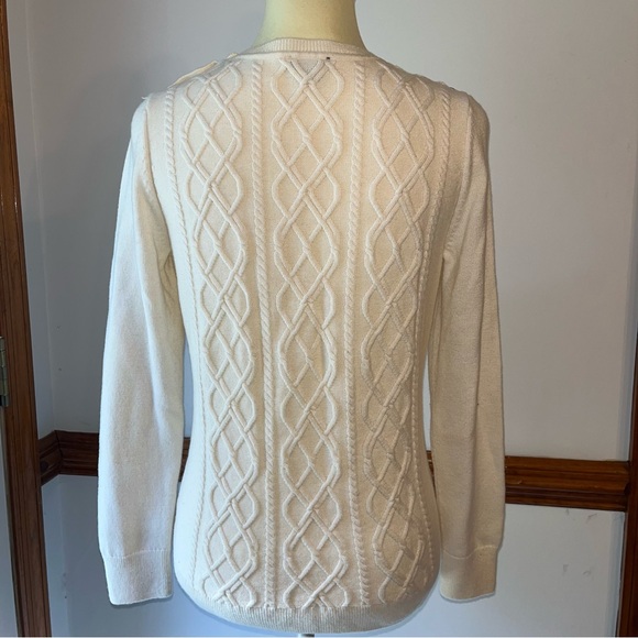 Talbots Lambswool Cable Knit Blend Sweater Button Details Shoulders - Picture 8 of 12